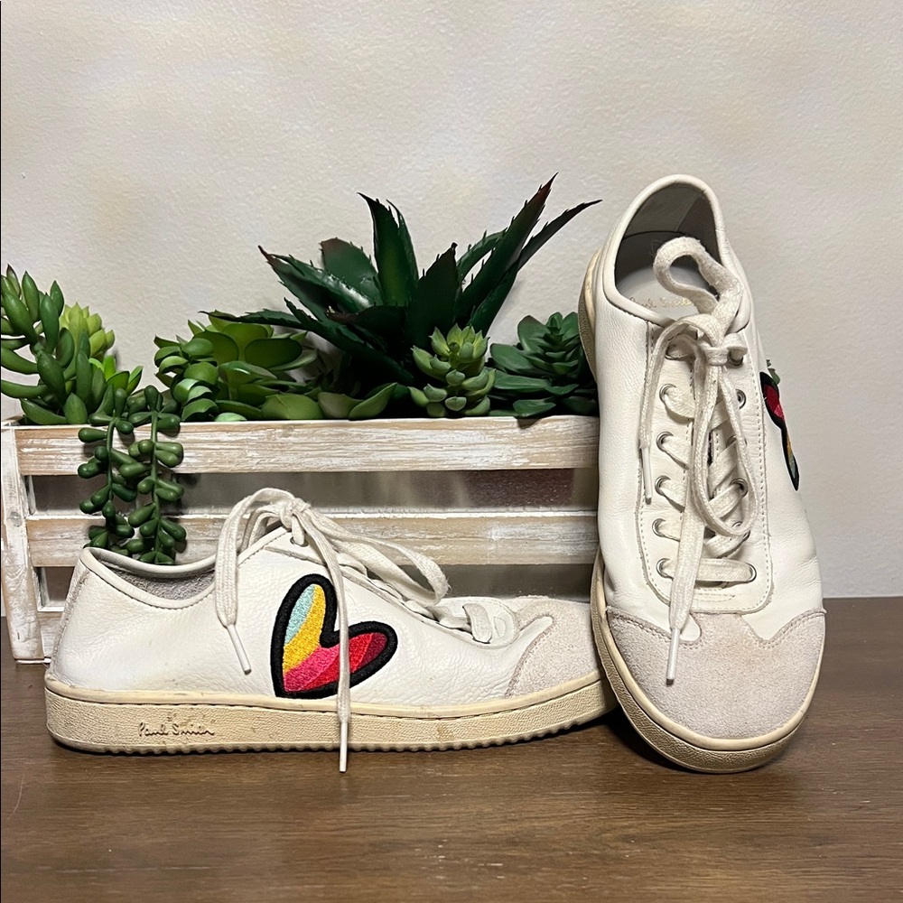 Paul Smith White Sneakers with Multicolor Heart